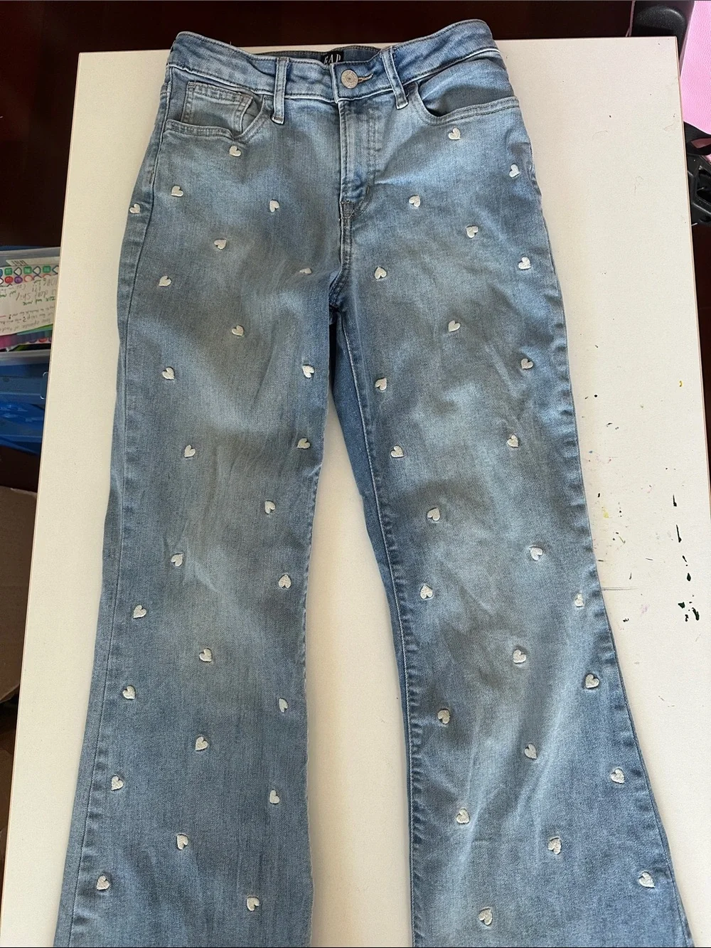 GAP Light Blue Jeans with White Heart Embroidery